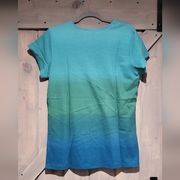 Issac Mizrahi Live Gradient Ombre Short Sleeve Cotton Top - Picture 6 of 7